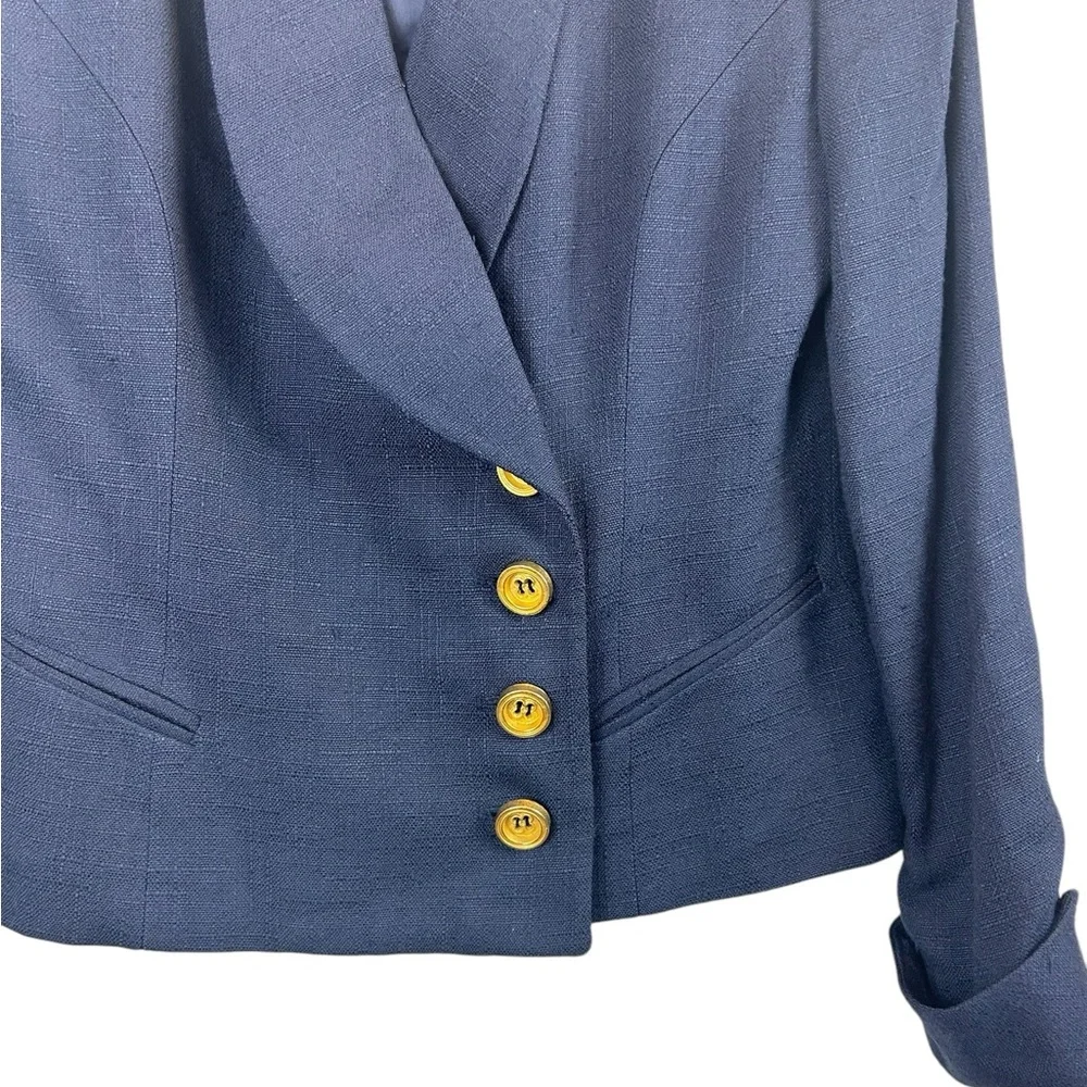 Christian Dior Cropped Long Sleeve Double Breasted Blazer Navy